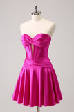 Fuchsia A-Line Sweetheart Corset Short Graduation Dress