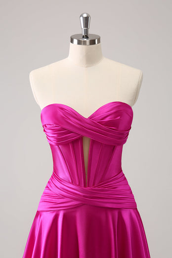 Fuchsia A-Line Sweetheart Corset Short Graduation Dress