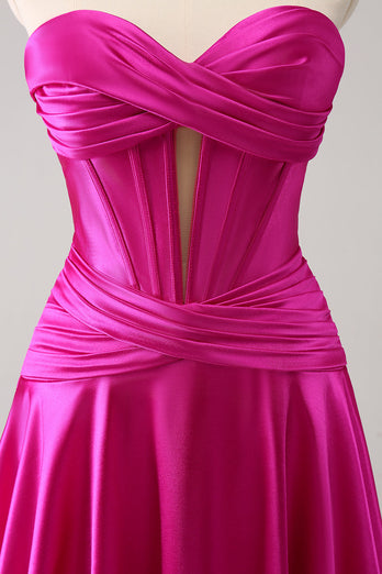 Fuchsia A-Line Sweetheart Corset Short Graduation Dress