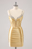 Load image into Gallery viewer, Golden Spaghetti Straps Bodycon Graduation Dress with Sequins