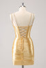 Load image into Gallery viewer, Golden Spaghetti Straps Bodycon Graduation Dress with Sequins