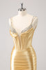 Load image into Gallery viewer, Golden Spaghetti Straps Bodycon Graduation Dress with Sequins