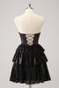 Load image into Gallery viewer, Sparkly Black Pink Sweetheart Tiered Graduation Dress with Beading