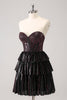 Load image into Gallery viewer, Sparkly Black Pink Sweetheart Tiered Graduation Dress with Beading