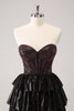 Load image into Gallery viewer, Sparkly Black Pink Sweetheart Tiered Graduation Dress with Beading