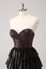 Load image into Gallery viewer, Sparkly Black Pink Sweetheart Tiered Graduation Dress with Beading