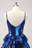 Load image into Gallery viewer, Ink Blue Spaghetti Straps A Line Tiered Short Graduation Dress