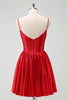 Load image into Gallery viewer, Red A-Line Spaghetti Straps Corset Pleated Graduation Dress