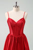 Load image into Gallery viewer, Red A-Line Spaghetti Straps Corset Pleated Graduation Dress