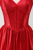 Load image into Gallery viewer, Red A-Line Spaghetti Straps Corset Pleated Graduation Dress