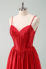 Load image into Gallery viewer, Red A-Line Spaghetti Straps Corset Pleated Graduation Dress