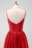 Load image into Gallery viewer, Red A-Line Spaghetti Straps Corset Pleated Graduation Dress