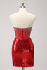 Load image into Gallery viewer, Sparkly Red Strapless Corset Sequined Beaded Tight Graduation Dress with Slit