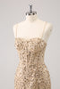 Load image into Gallery viewer, Sparkly Golden Spaghetti Straps Bodycon Graduation Dress with Sequins