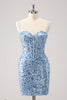 Load image into Gallery viewer, Sparkly Blue Tight Sequins Spaghetti Straps Graduation Dress