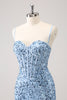 Load image into Gallery viewer, Sparkly Blue Tight Sequins Spaghetti Straps Graduation Dress