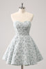 Load image into Gallery viewer, Grey Green A-Line Strapless Floral Short Graduation Dress