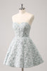 Load image into Gallery viewer, Grey Green A-Line Strapless Floral Short Graduation Dress