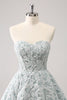 Load image into Gallery viewer, Grey Green A-Line Strapless Floral Short Graduation Dress