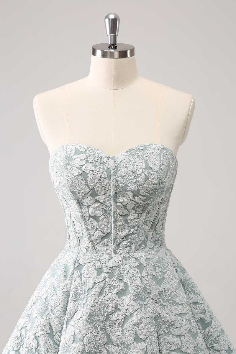 Load image into Gallery viewer, Grey Green A-Line Strapless Floral Short Graduation Dress