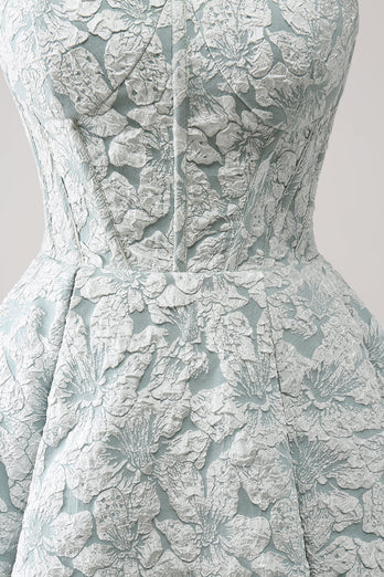 Grey Green A-Line Strapless Floral Short Graduation Dress