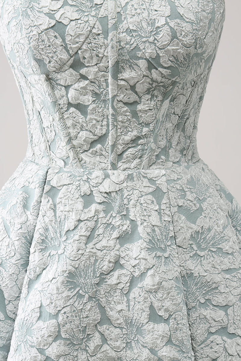 Load image into Gallery viewer, Grey Green A-Line Strapless Floral Short Graduation Dress