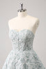 Load image into Gallery viewer, Grey Green A-Line Strapless Floral Short Graduation Dress