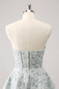 Load image into Gallery viewer, Grey Green A-Line Strapless Floral Short Graduation Dress