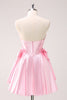 Load image into Gallery viewer, Pink A Line Strapless Corset Beaded Graduation Dress with Bows