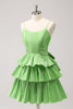 Load image into Gallery viewer, Cute A Line Corset Green Pleated Tiered Short Graduation Dress with Bows