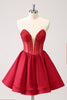 Load image into Gallery viewer, Cute Red A Line Strapless Ruffle Short Graduation Dress with Beading