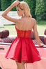 Load image into Gallery viewer, Cute Red A Line Strapless Ruffle Short Graduation Dress with Beading