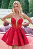 Load image into Gallery viewer, Red A Line Strapless Corset Short Ruffle Cute Graduation Dress with Beading