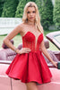 Load image into Gallery viewer, Red A Line Strapless Corset Short Ruffle Cute Graduation Dress with Beading