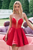 Load image into Gallery viewer, Red A Line Strapless Corset Short Ruffle Cute Graduation Dress with Beading