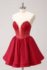 Load image into Gallery viewer, Cute Red A Line Strapless Ruffle Short Graduation Dress with Beading