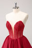 Load image into Gallery viewer, Cute Red A Line Strapless Ruffle Short Graduation Dress with Beading