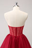 Load image into Gallery viewer, Cute Red A Line Strapless Ruffle Short Graduation Dress with Beading