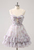 Load image into Gallery viewer, Lilac A-Line Floral Prints Ruffled Tiered Graduation Dress