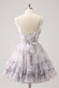 Load image into Gallery viewer, Lilac A-Line Floral Prints Ruffled Tiered Graduation Dress