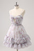 Load image into Gallery viewer, Lilac A-Line Floral Prints Ruffled Tiered Graduation Dress