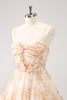 Load image into Gallery viewer, Yellow A-Line Front Twist Short Floral Graduation Dress With Ruffles