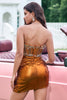 Load image into Gallery viewer, Sparkly Tight Strapless Corset Pleated Copper Graduation Dress with Beading