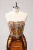 Load image into Gallery viewer, Glitter Beaded Copper Corset Pleated Strapless Short Tight Graduation Dress