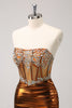 Load image into Gallery viewer, Glitter Beaded Copper Corset Pleated Strapless Short Tight Graduation Dress