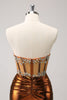 Load image into Gallery viewer, Glitter Beaded Copper Corset Pleated Strapless Short Tight Graduation Dress