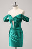 Load image into Gallery viewer, Dark Green Tight Off the Shoulder Corset Satin Graduation Dress