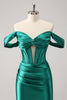 Load image into Gallery viewer, Dark Green Tight Off the Shoulder Corset Satin Graduation Dress