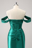 Load image into Gallery viewer, Dark Green Tight Off the Shoulder Corset Satin Graduation Dress