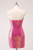 Load image into Gallery viewer, Fuchsia Hollow Out Strapless Sequins Tight Graduation Dress with Slit